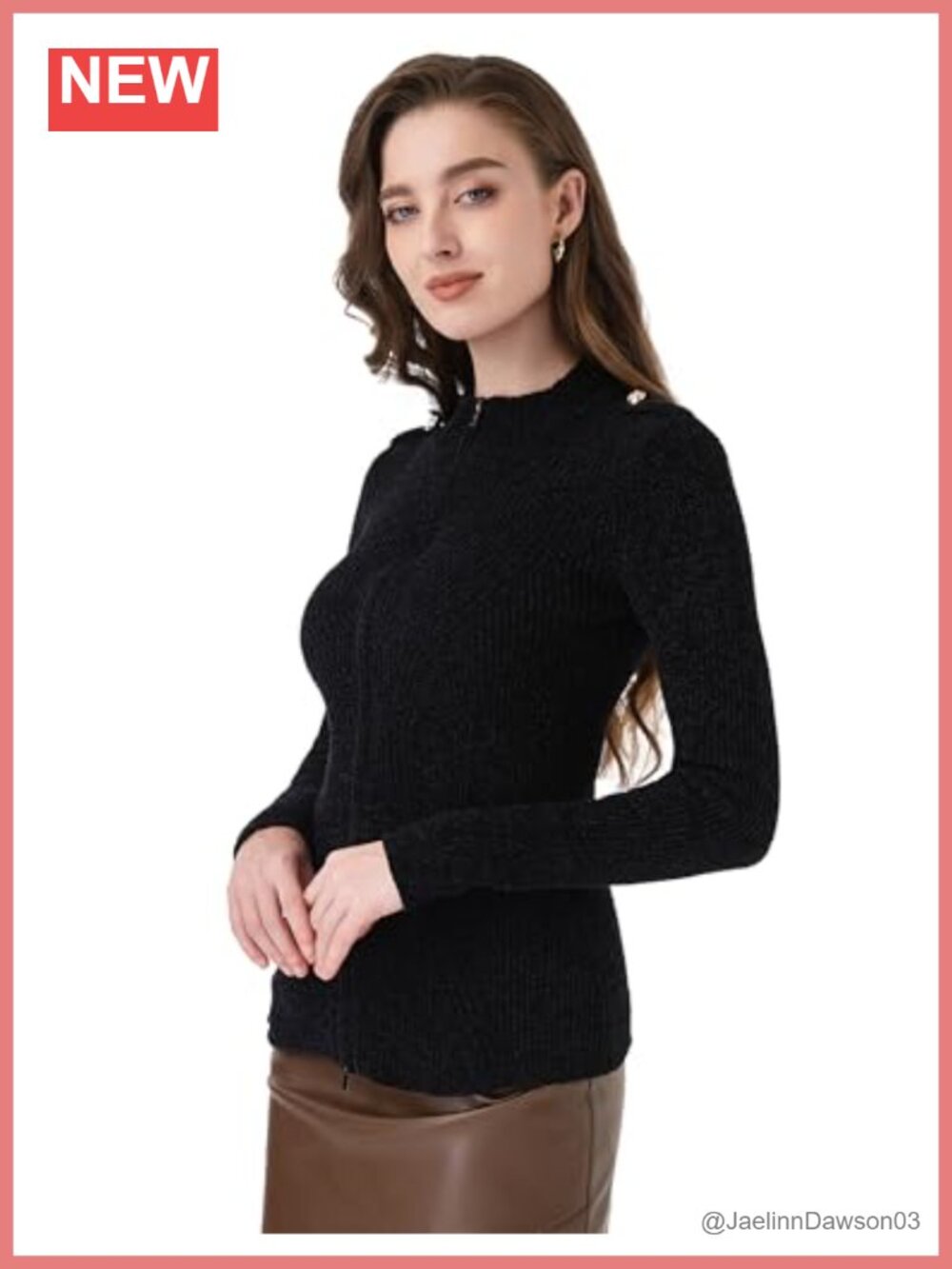 Women Lightweight Zip Front Cardigan Long Sleeve Knitted Mock Neck Sweater